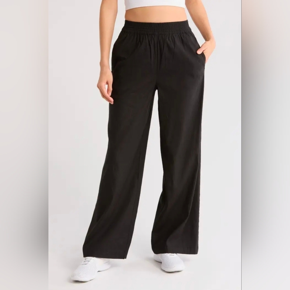Sweaty Beaty Black Wide Leg Linen Blend Pants Size XS NWT $128 Sporty